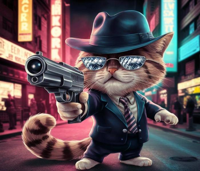 Hình ảnh mèo cầm súng 3d cool ngầu cực đẹp