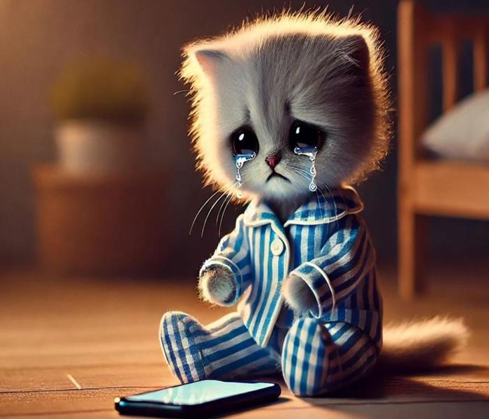 Hình ảnh mèo chibi buồn khóc cute