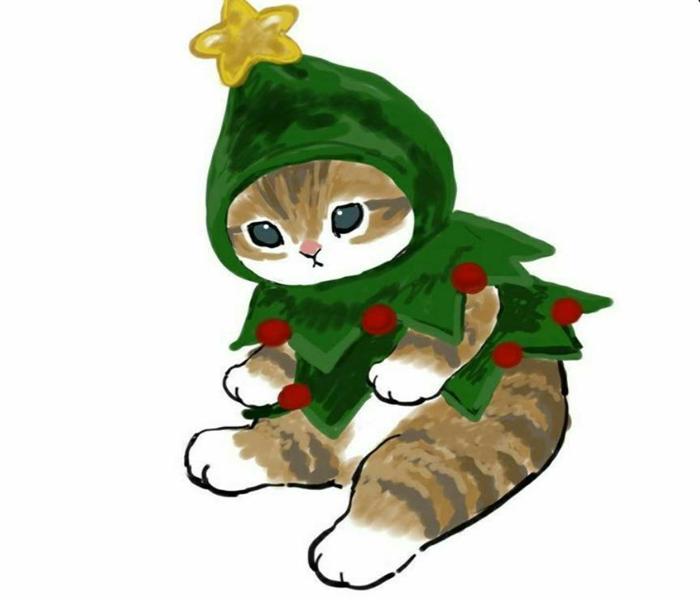 Hình ảnh mèo chibi Noel giáng sinh dễ thương xỉu