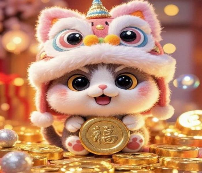 Hình ảnh mèo thần tài may mắn cute dễ thương