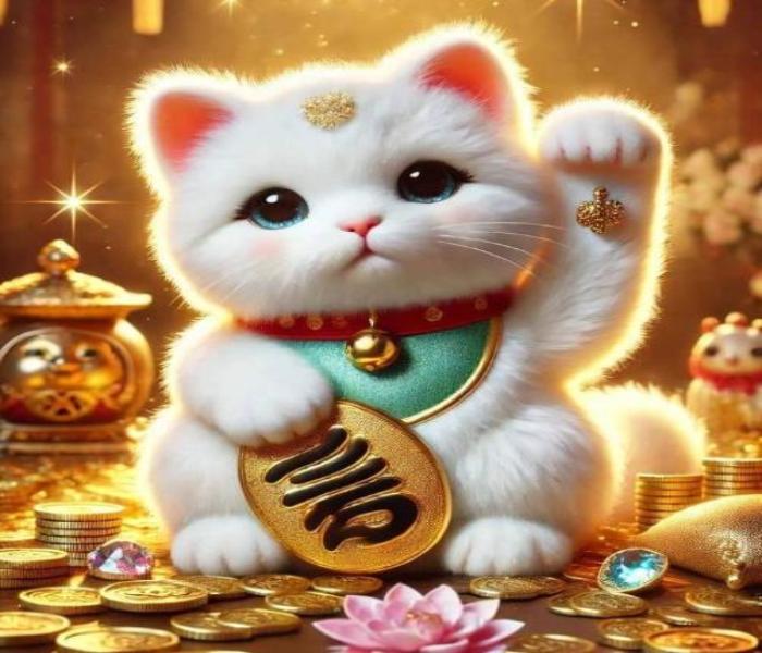 Hình ảnh mèo thần tài may mắn cute dễ thương