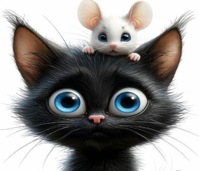 Hình ảnh mèo và chuột chibi, anime đáng yêu