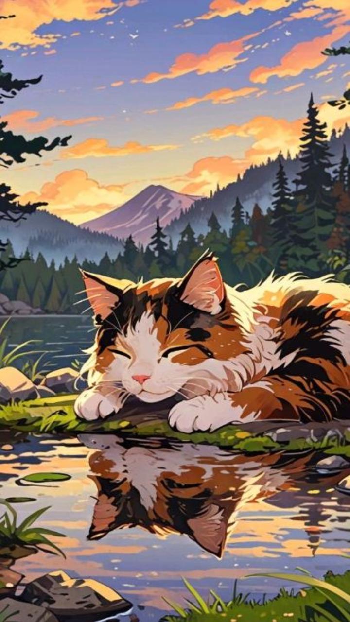 Hình nền mèo anime cho điện thoại