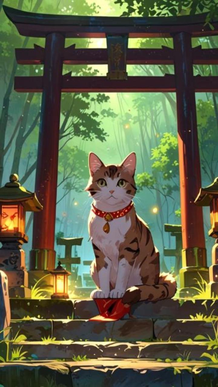 Hình nền mèo chibi anime cho điện thoại xinh