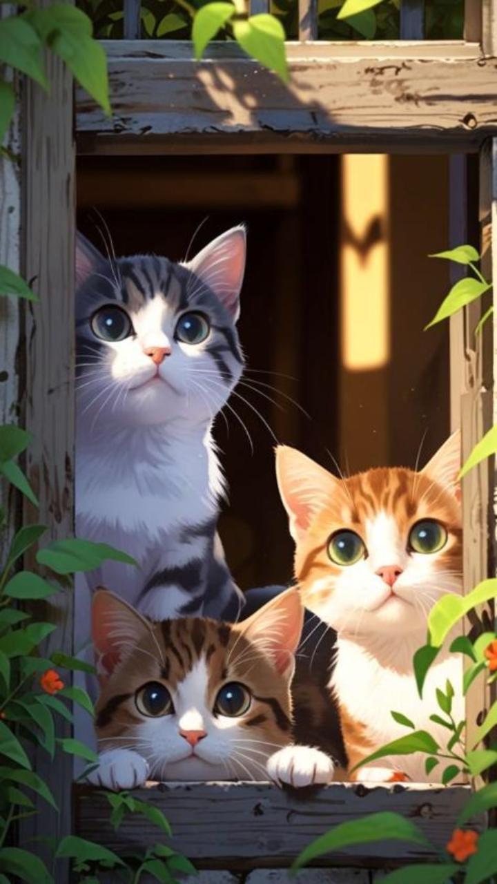 Hình nền mèo chibi anime cho điện thoại xinh