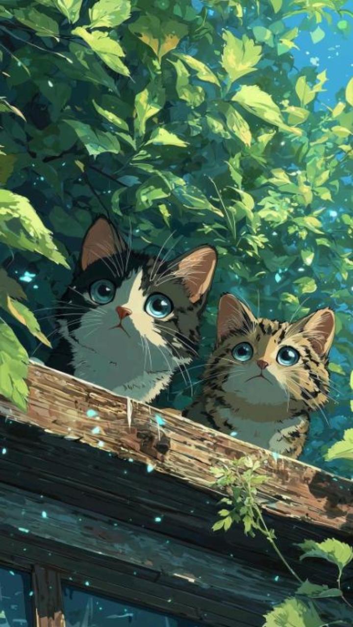 Hình nền mèo chibi anime cho điện thoại xinh