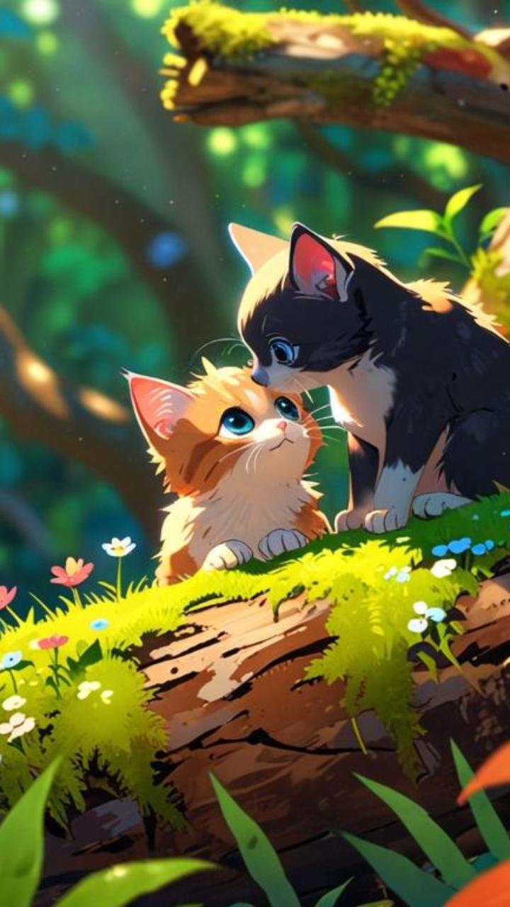 Hình nền mèo chibi anime cho điện thoại xinh