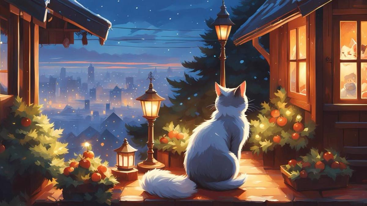 Hình nền máy tính ảnh mèo anime đáng yêu xỉu