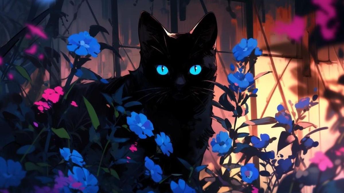 Hình nền máy tính ảnh mèo anime đáng yêu xỉu
