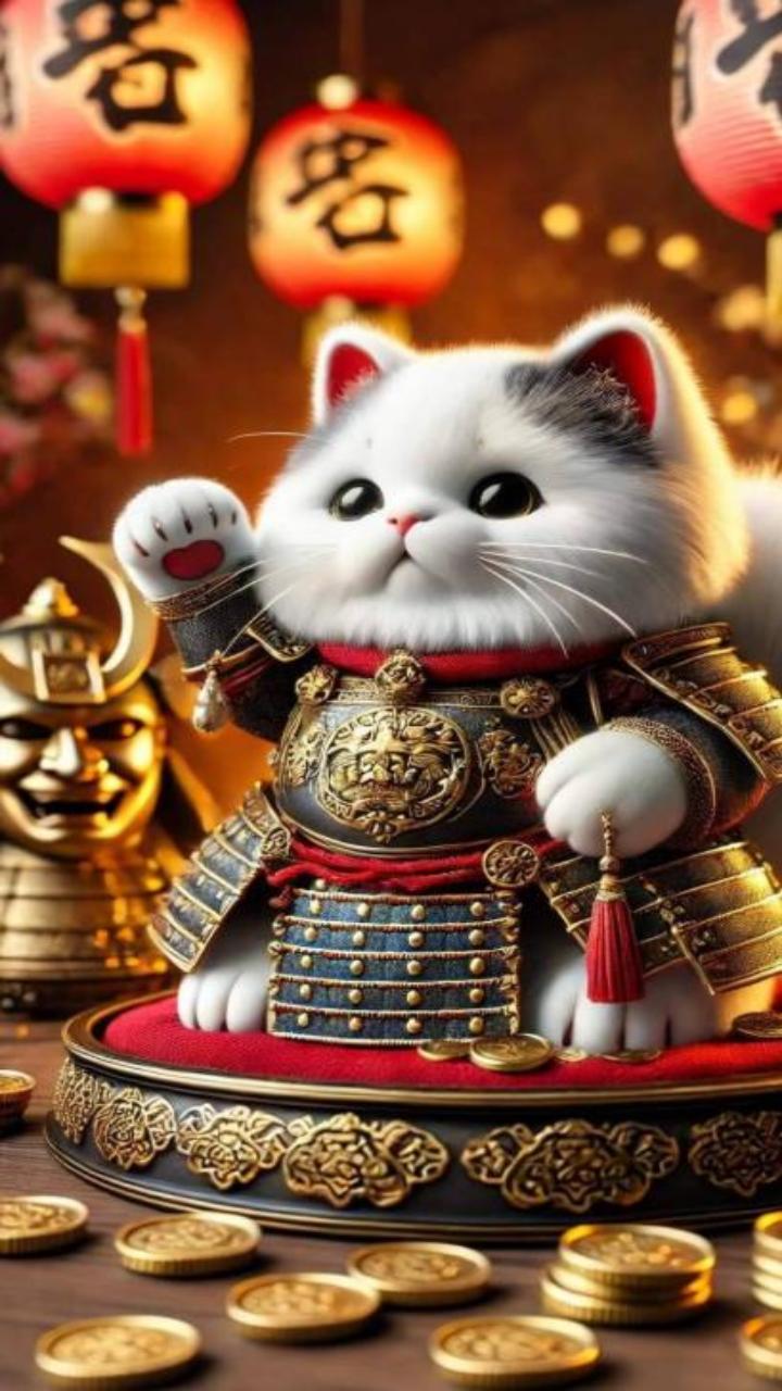 Hình nền mèo thần tài may mắn cute cho điện thoại