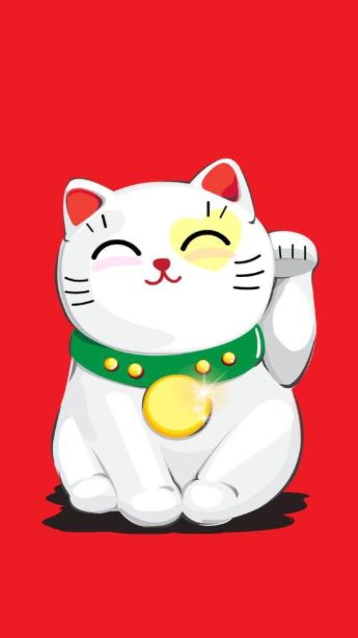 Hình nền mèo thần tài may mắn cute cho điện thoại