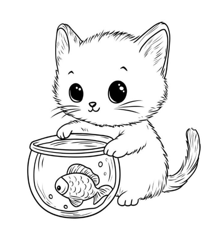 Tranh tô màu mèo cute chibi