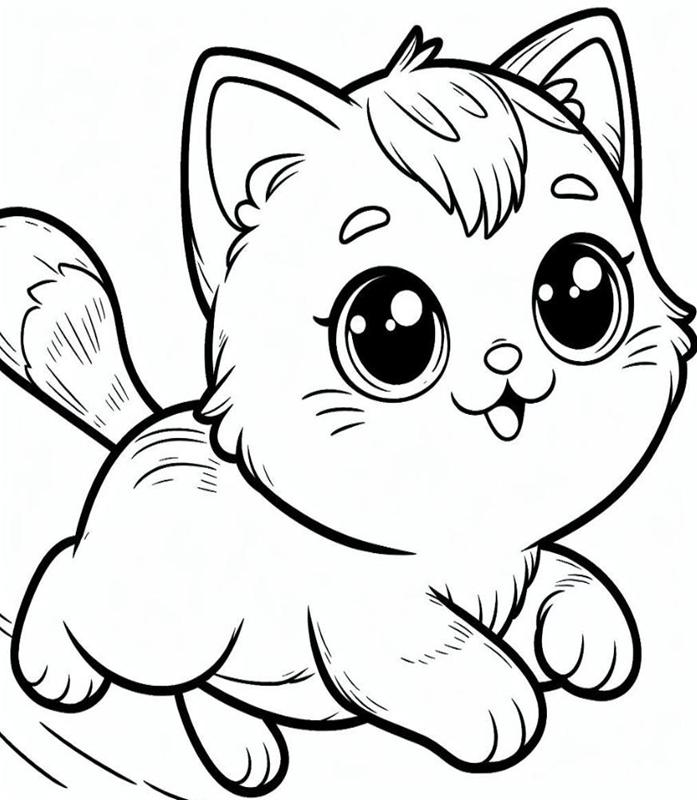 Tranh tô màu mèo cute chibi