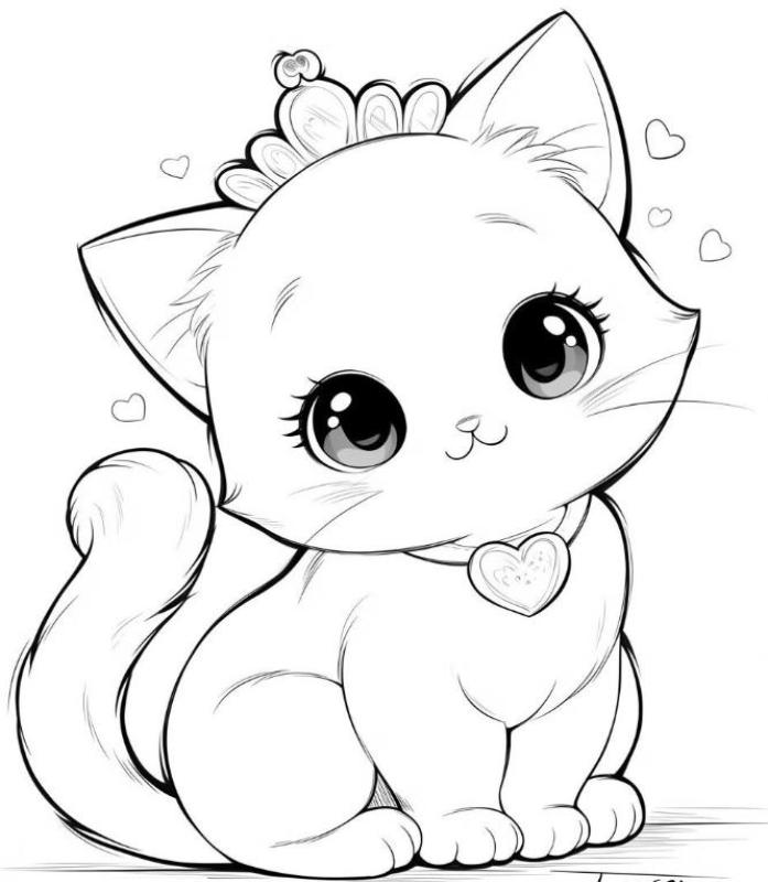 Tranh tô màu mèo cute chibi