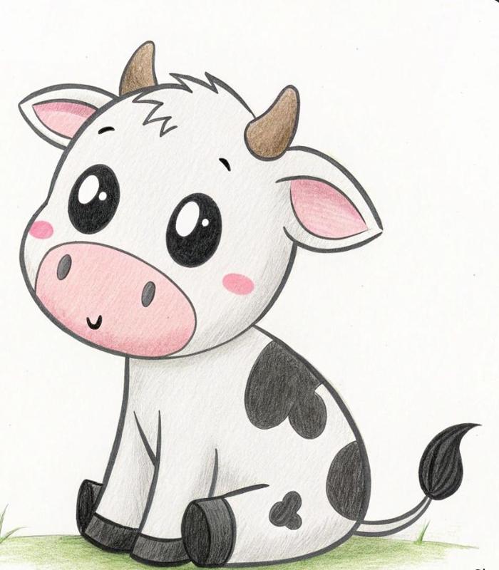Tranh vẽ con bò sữa chibi cute