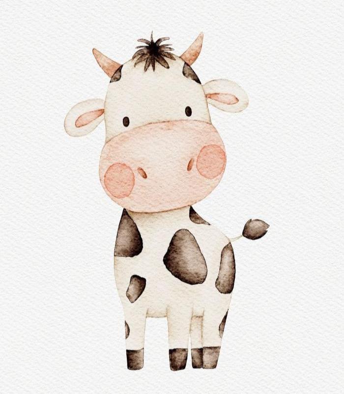 Tranh vẽ con bò sữa chibi cute