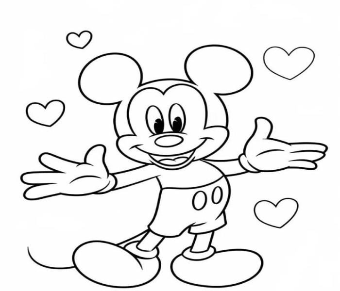 Tranh tô màu chuột Mickey hoạt hình đơn giản