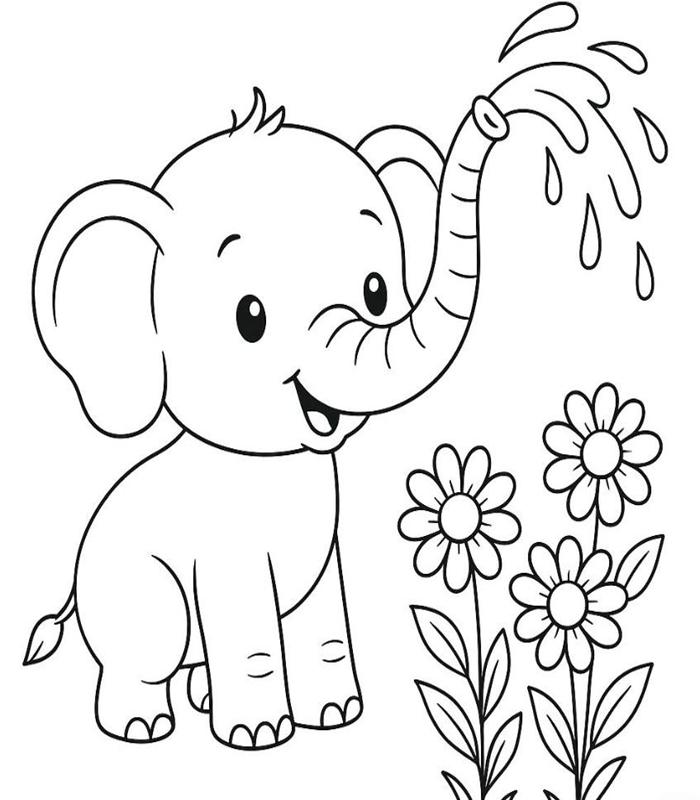 Tranh tô màu con voi dễ thương