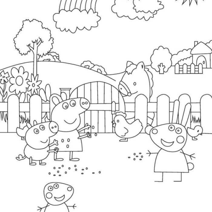 Tranh tô màu gia đình heo Peppa