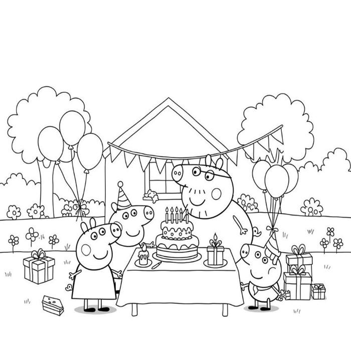Tranh tô màu gia đình heo Peppa