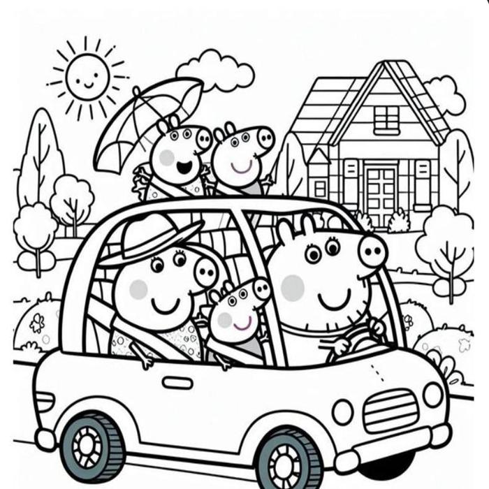 Tranh tô màu gia đình heo Peppa