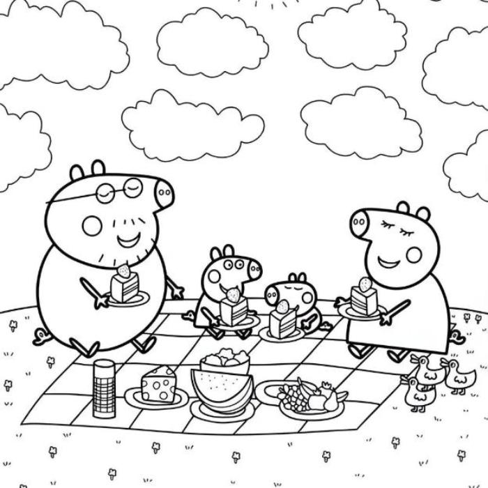 Tranh tô màu gia đình heo Peppa