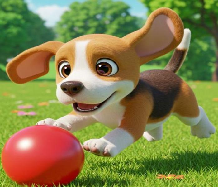 Hình ảnh chó 3D chơi đùa