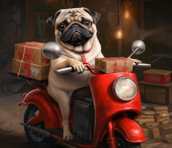 Hình ảnh chó ngồi xe máy